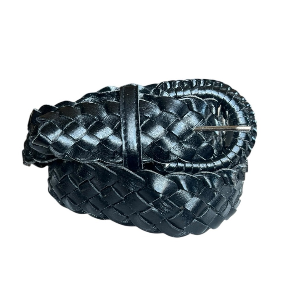 Black Wide Woven Faux Leather Belt Western Boho Casual